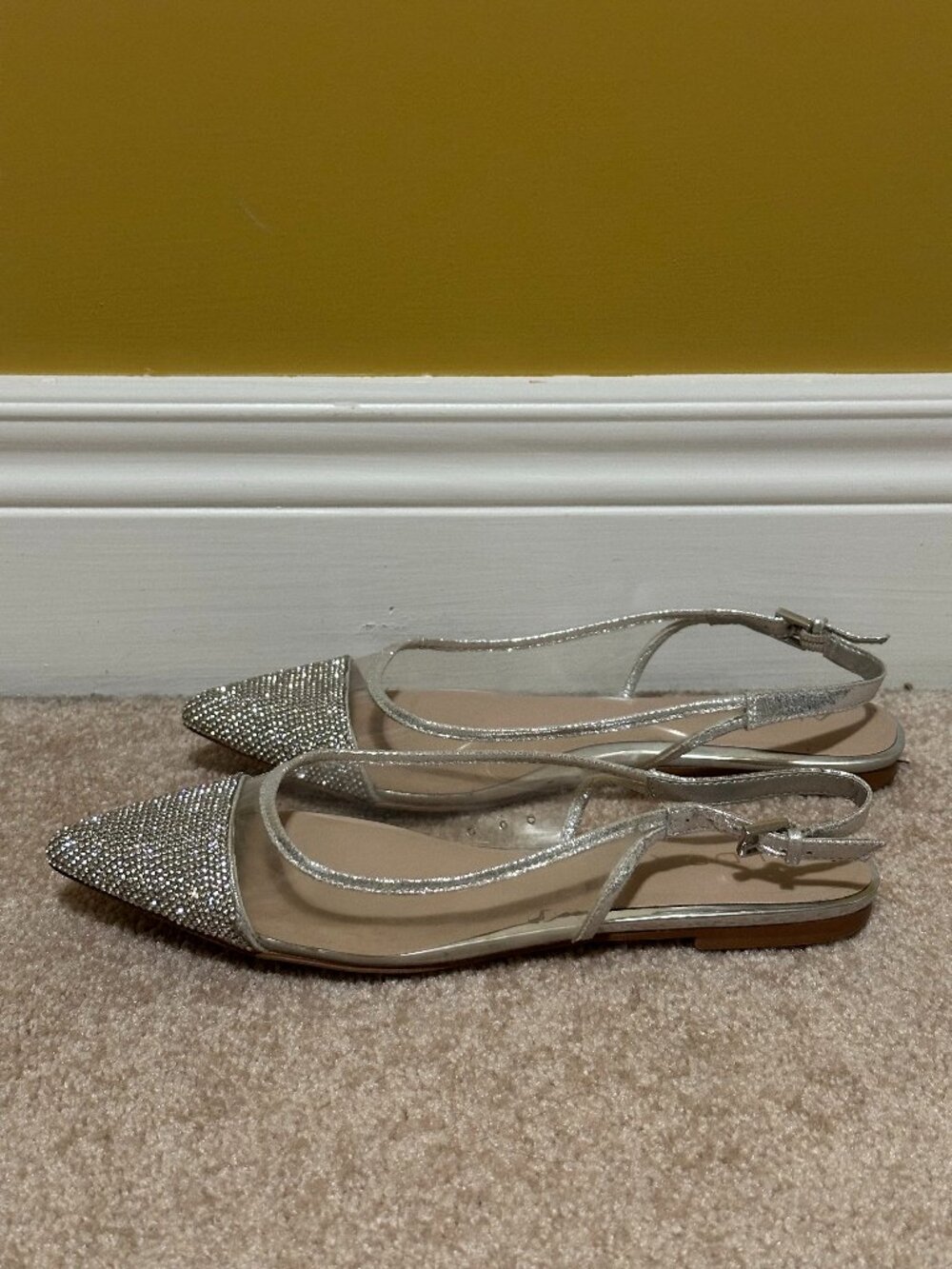 Aldo silver rhinestone pointed slingback flat
